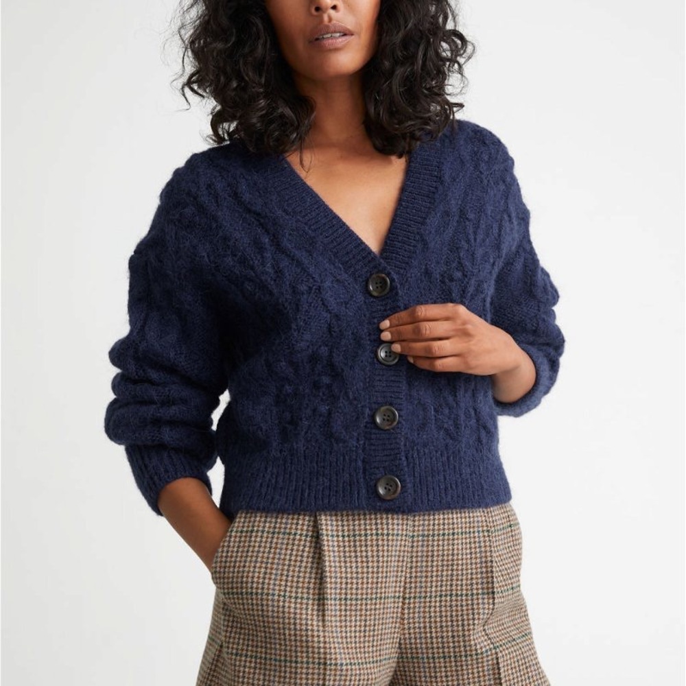 & other stories navy wool cardigan